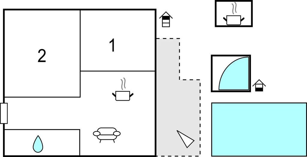 4 Personen Ferienwohnung mit Pool, 1000 m vom Strand