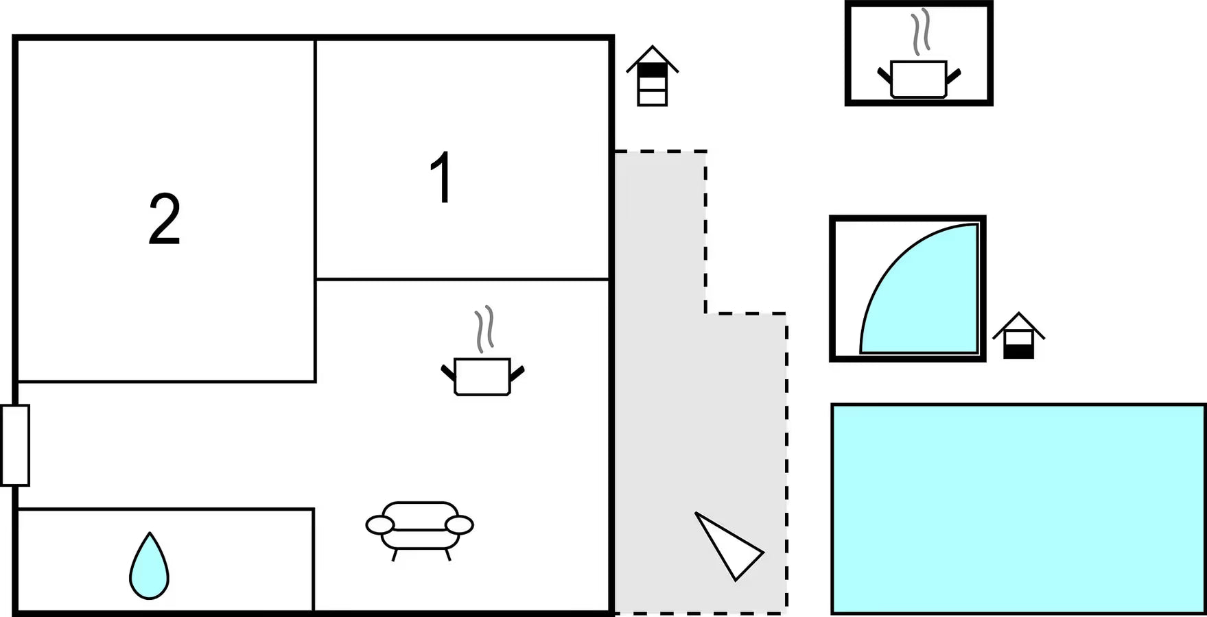 4 Personen Ferienwohnung mit Pool, 1000 m vom Strand